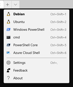 Windows Terminal new tab dropdown